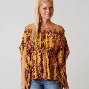 Coco + Jaimeson Yellow Floral Off-Shoulder Top – Sz L